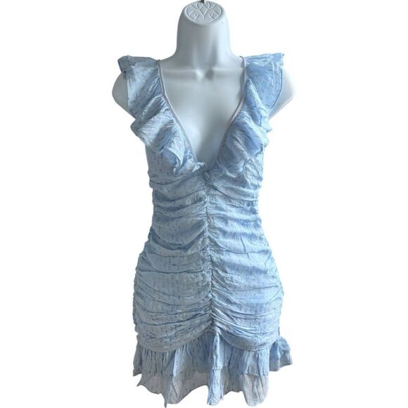 FOR LOVE & LEMONS Plunge Neckline Mini Dress Baby Blue Size Small - Picture 1 of 11